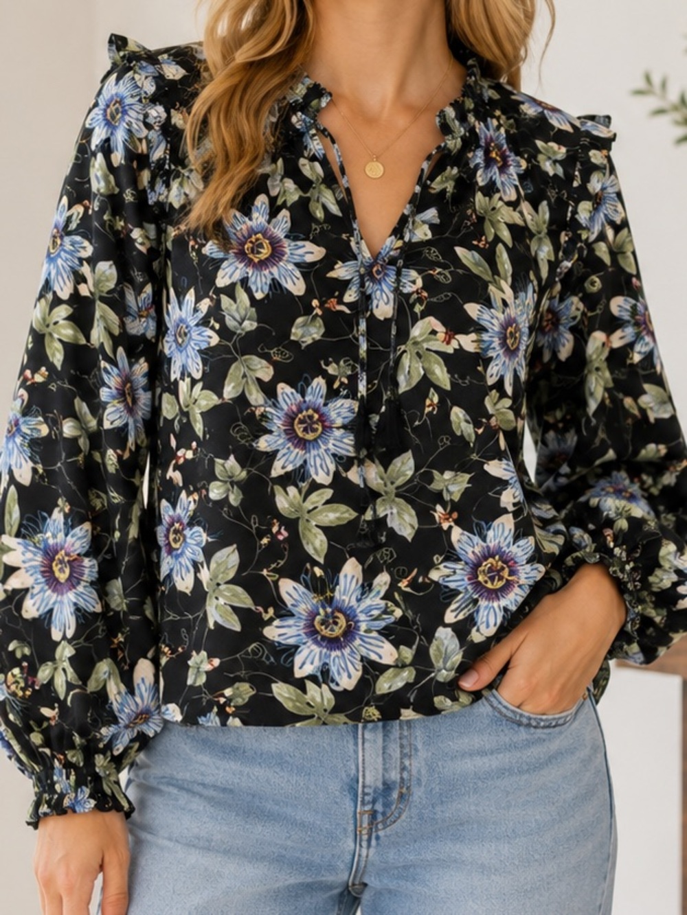 Olivia James The Label • Davis Floral V-Neck Long Sleeve Top